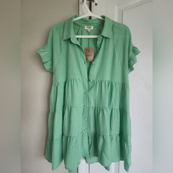 NWT Mint Green Top Blouse Ruffle Tunic Flowy Button Up Sage Small Boutique Umgee - Picture 5 of 9